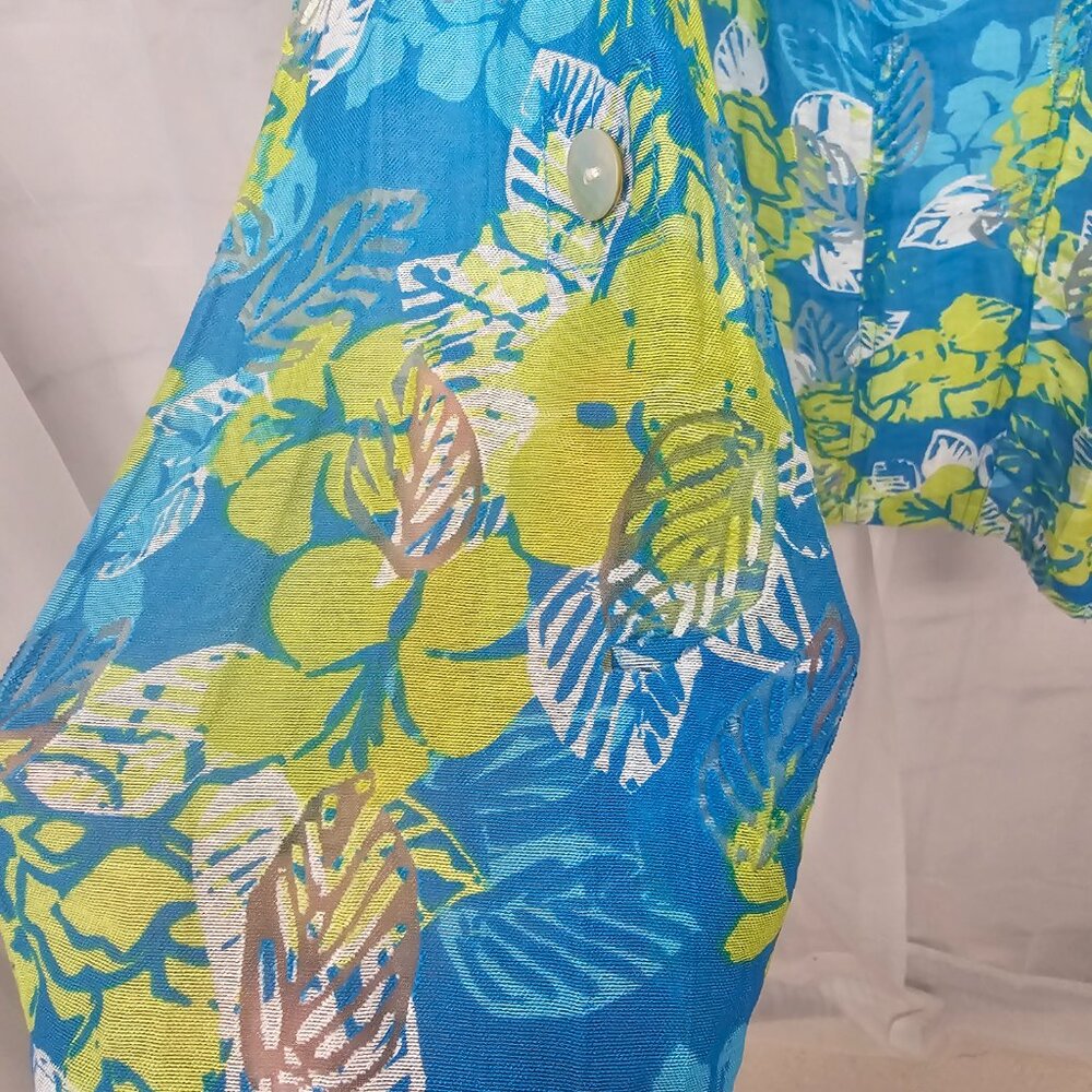 Ruby Rd Blue Green Tropical Button Down Shirt Rol… - image 4